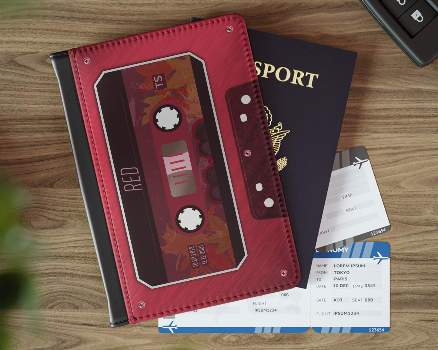 Red era cassette tape passport cover