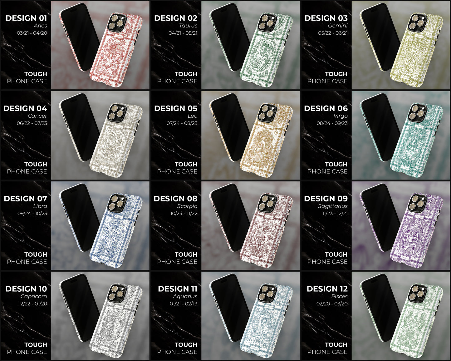 Zodiac sign line art cards iPhone case