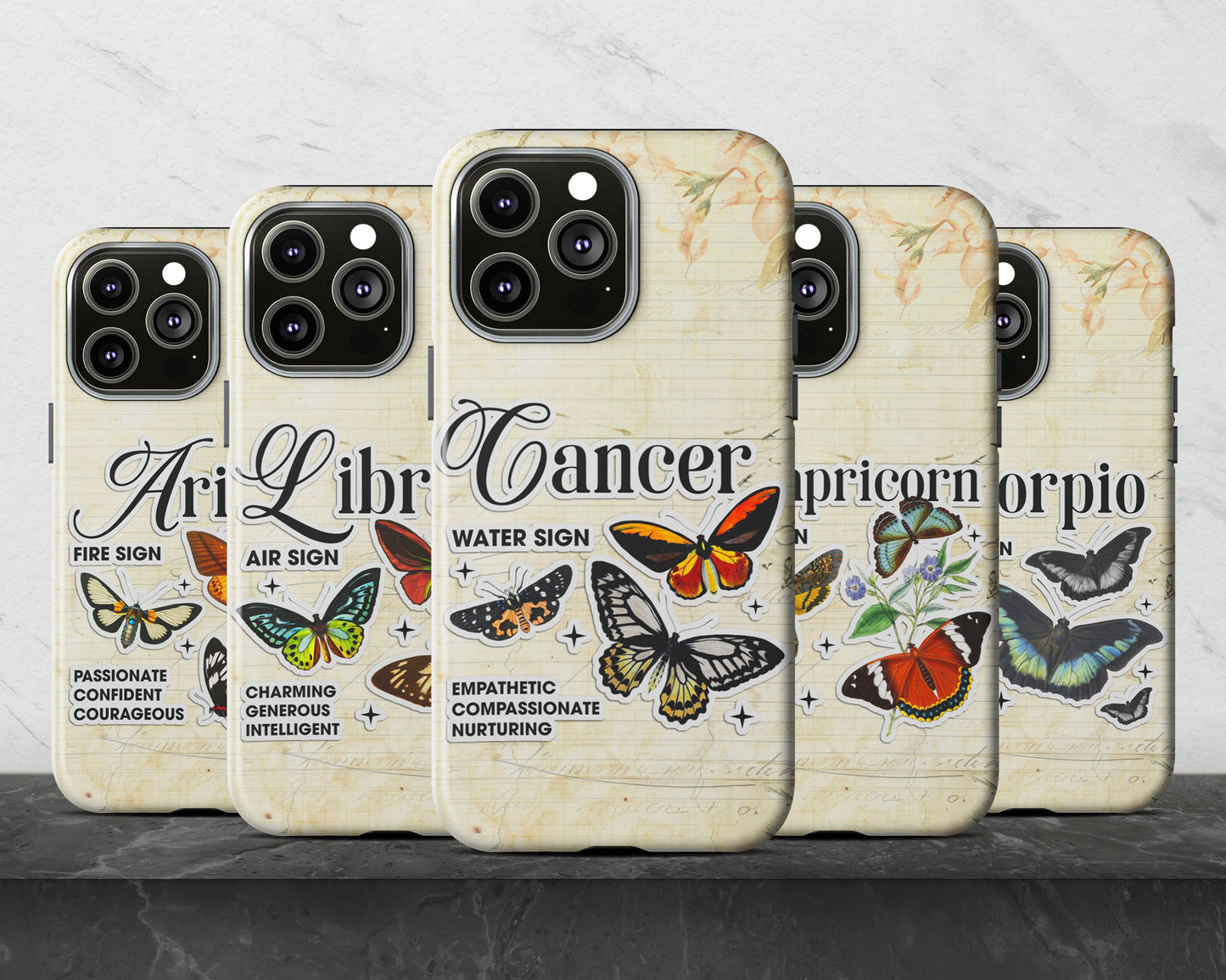 Aquarius Zodiac sign vintage scrapbook with butterfly stickers iPhone case