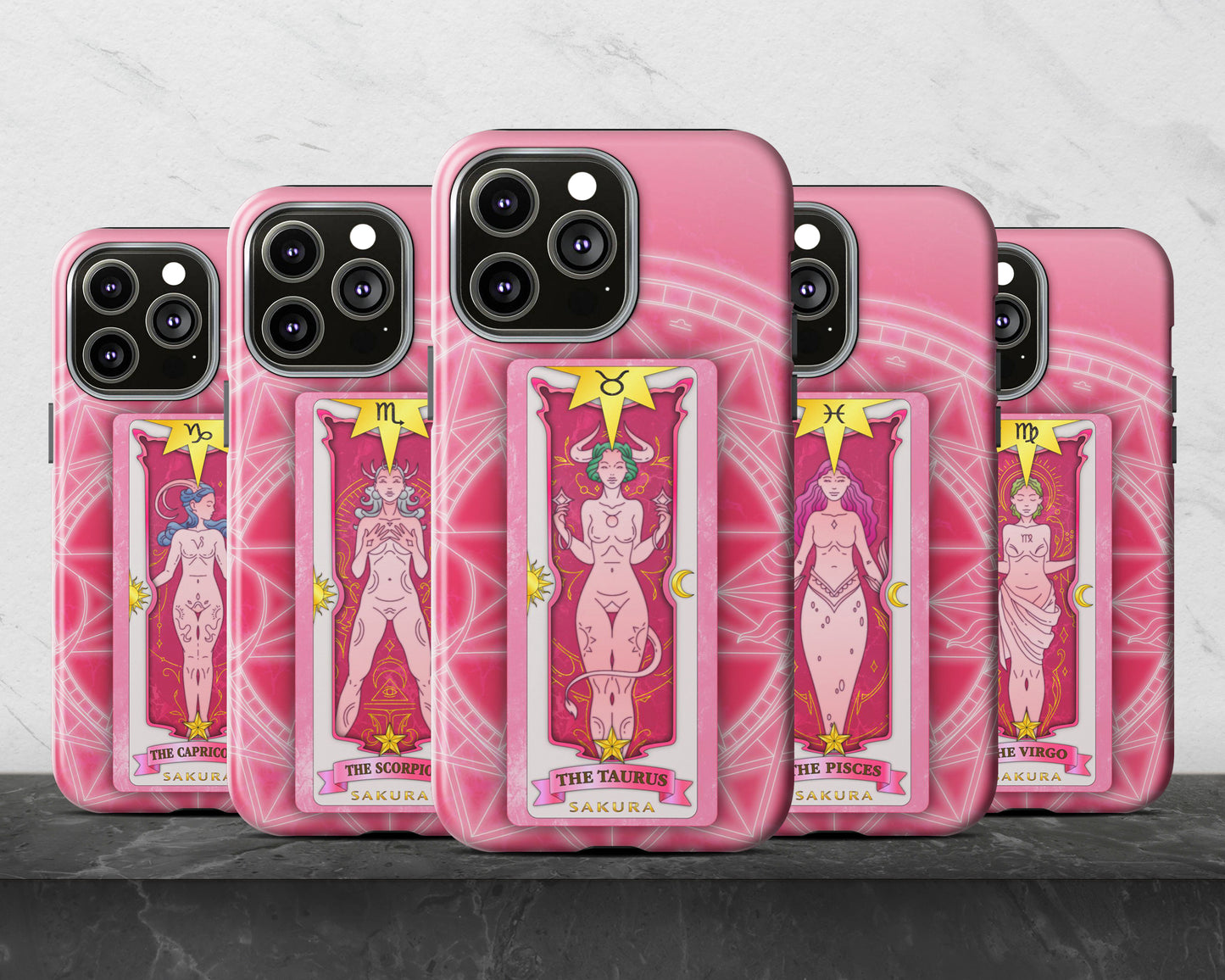 Aquarius Zodiac sign Sakura card on magic circle anime iPhone case