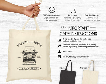 Tortured Poets Dept. est. 2024 cotton canvas tote bag