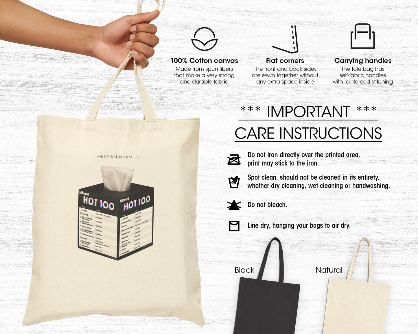 For your tears, haters cotton canvas tote bag