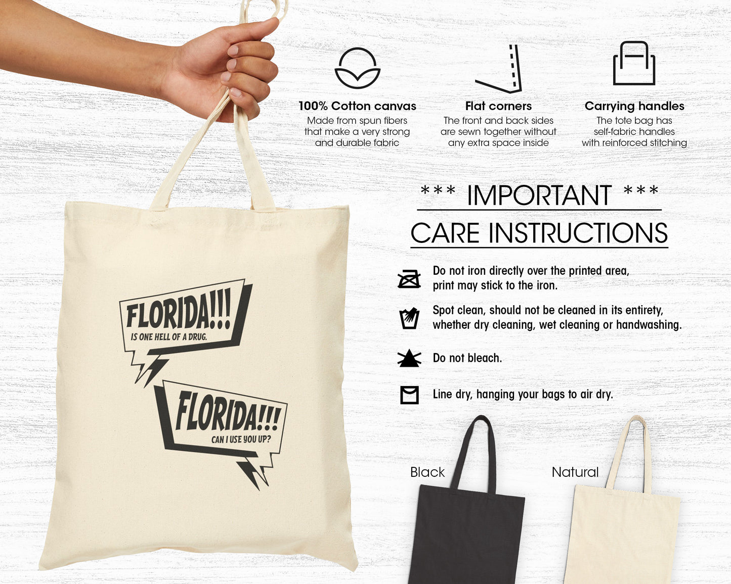 Florida is one hell of a drug, Florida can I use you up? cotton canvas tote bag