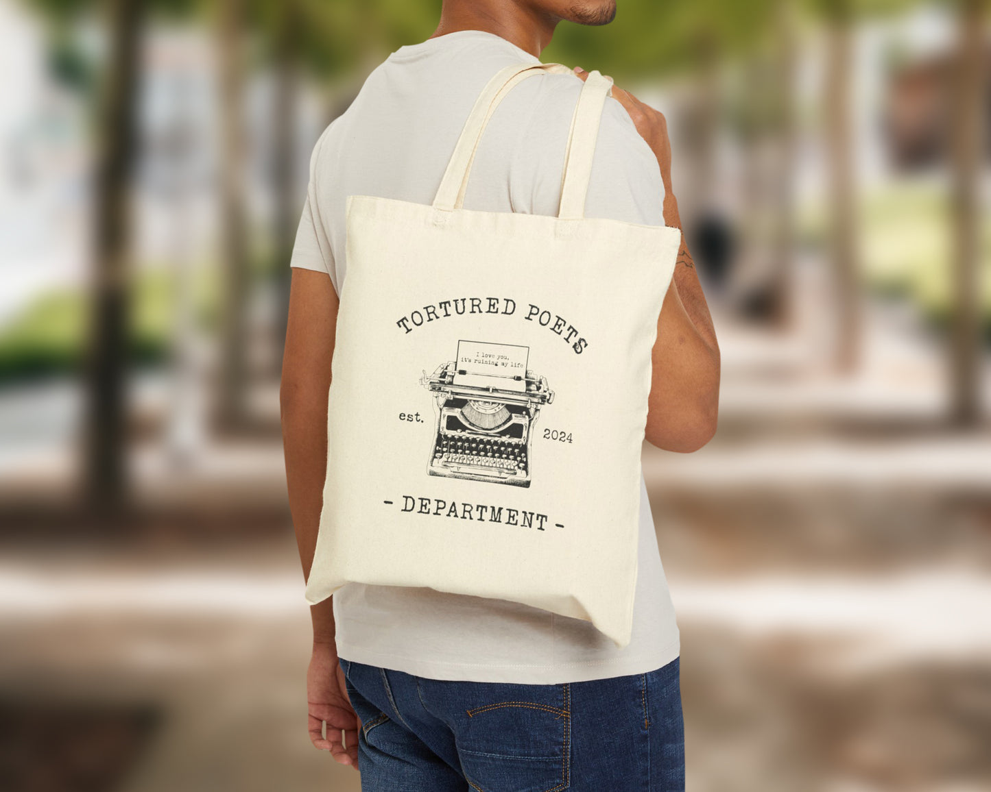 Tortured Poets Dept. est. 2024 cotton canvas tote bag