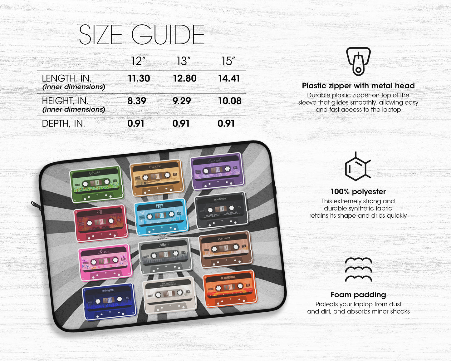 All eras vintage cassette tapes laptop sleeve