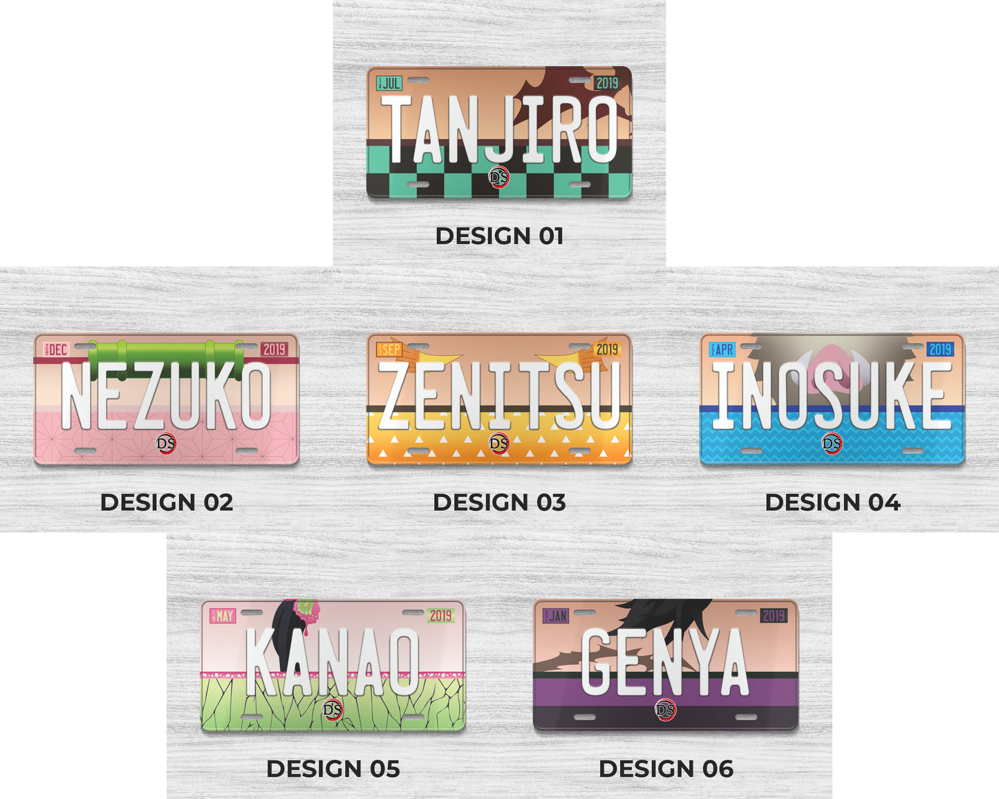 Set of anime characters license plate