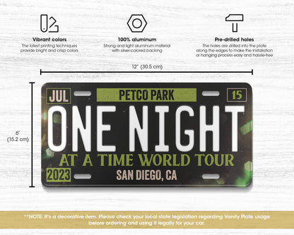 One Night at a Time World Tour license plate