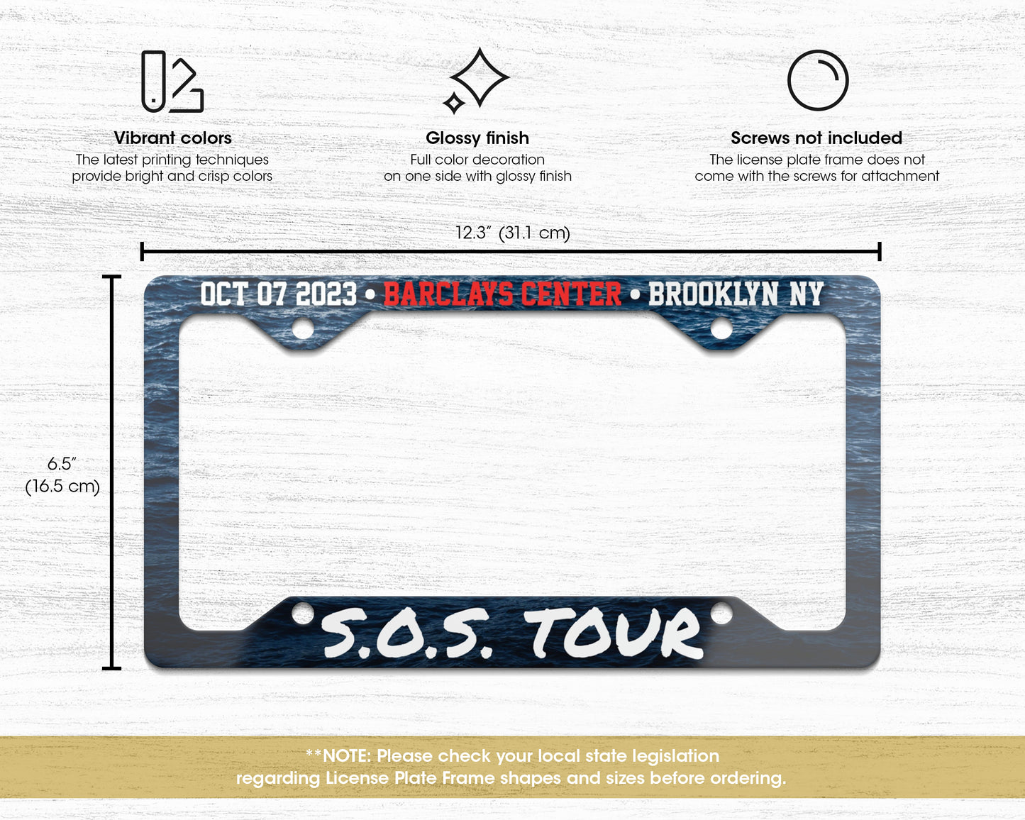 SOS Tour license plate frame