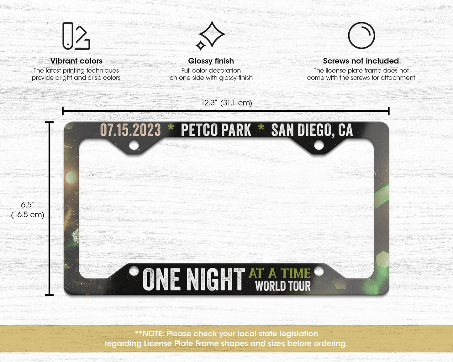 One Night at a Time World Tour license plate frame