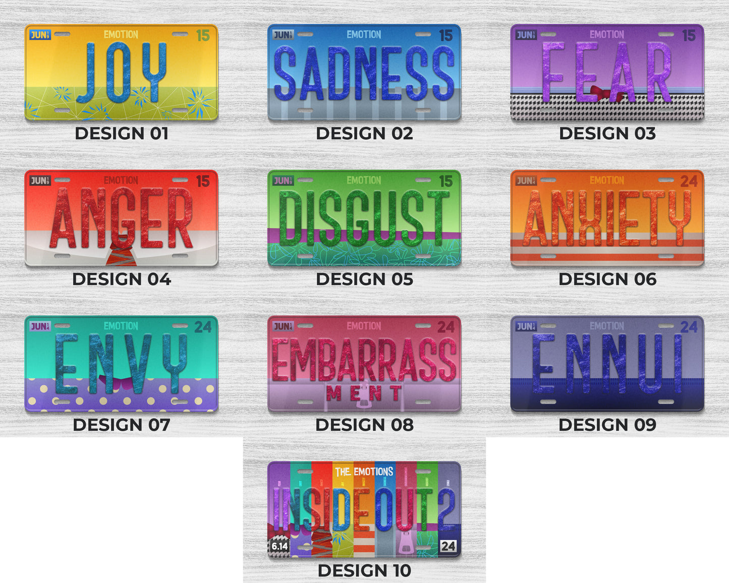 Set of the emotions license plate