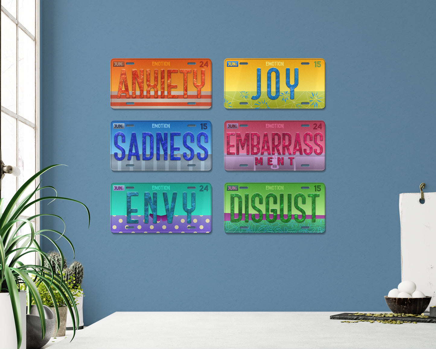 Set of the emotions license plate