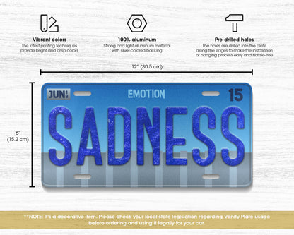 Sadness emotion license plate