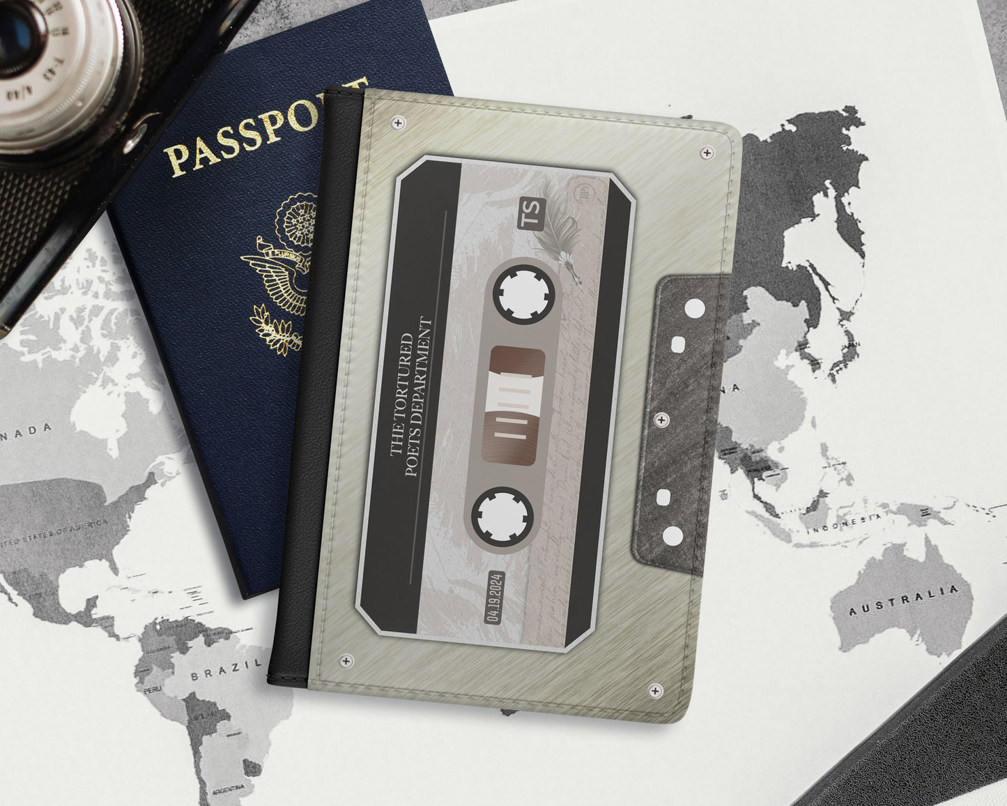 Tortured Poets era cassette tape passport cover