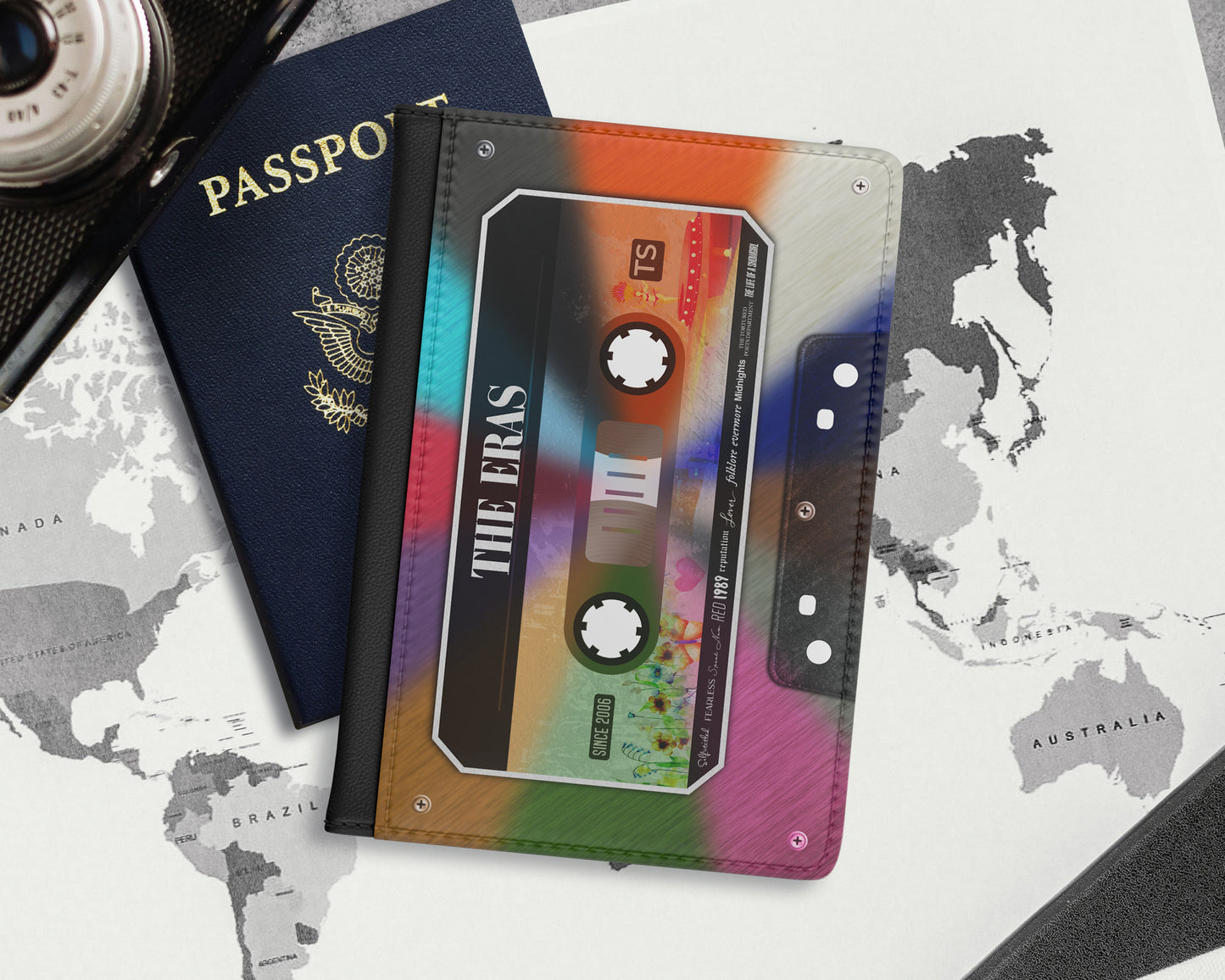 The Eras cassette tape passport cover