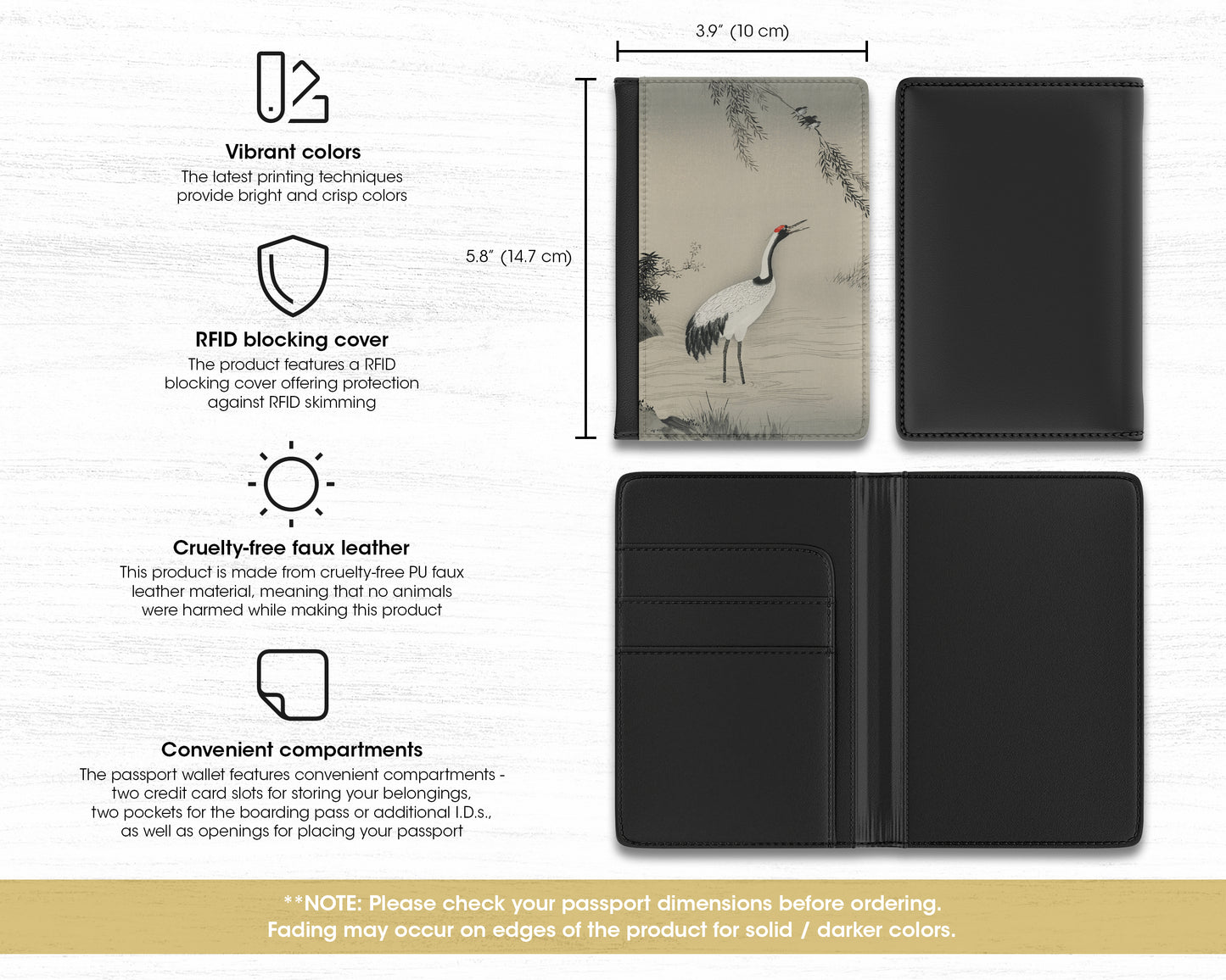 Kano Motonobu - A Traditional Portrait of a Beautiful Japanese Crane passport cover