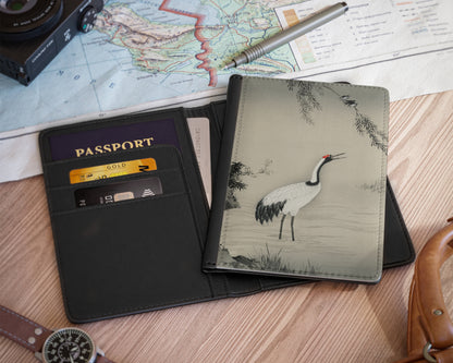Kano Motonobu - A Traditional Portrait of a Beautiful Japanese Crane passport cover