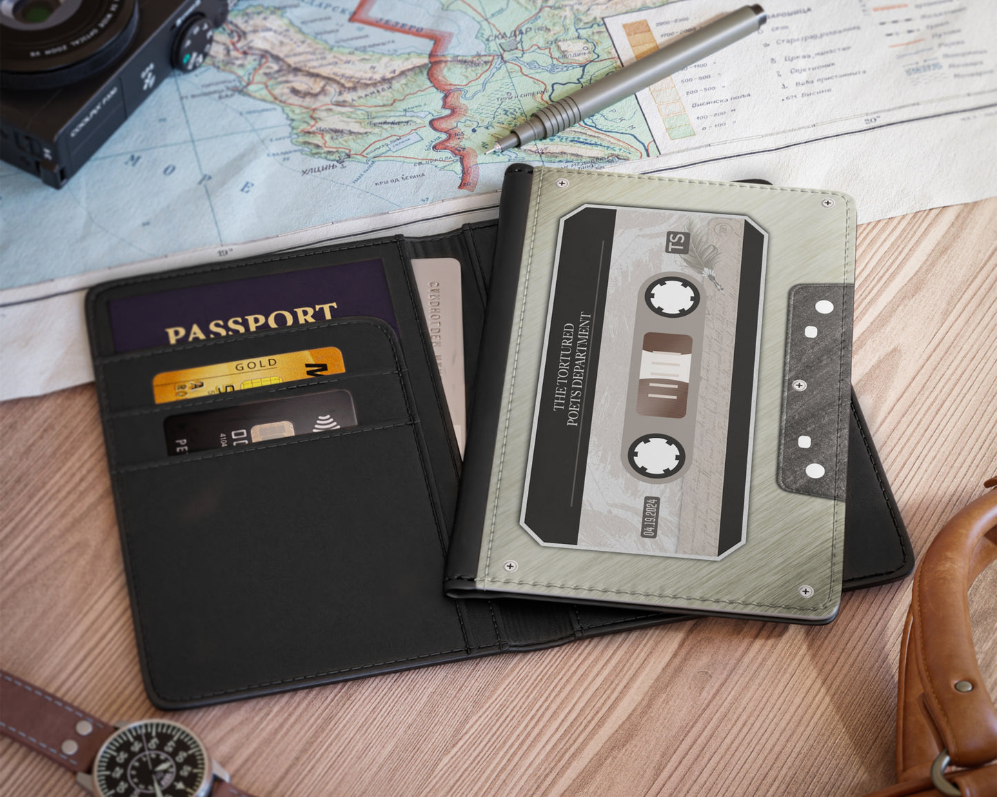 Tortured Poets era cassette tape passport cover