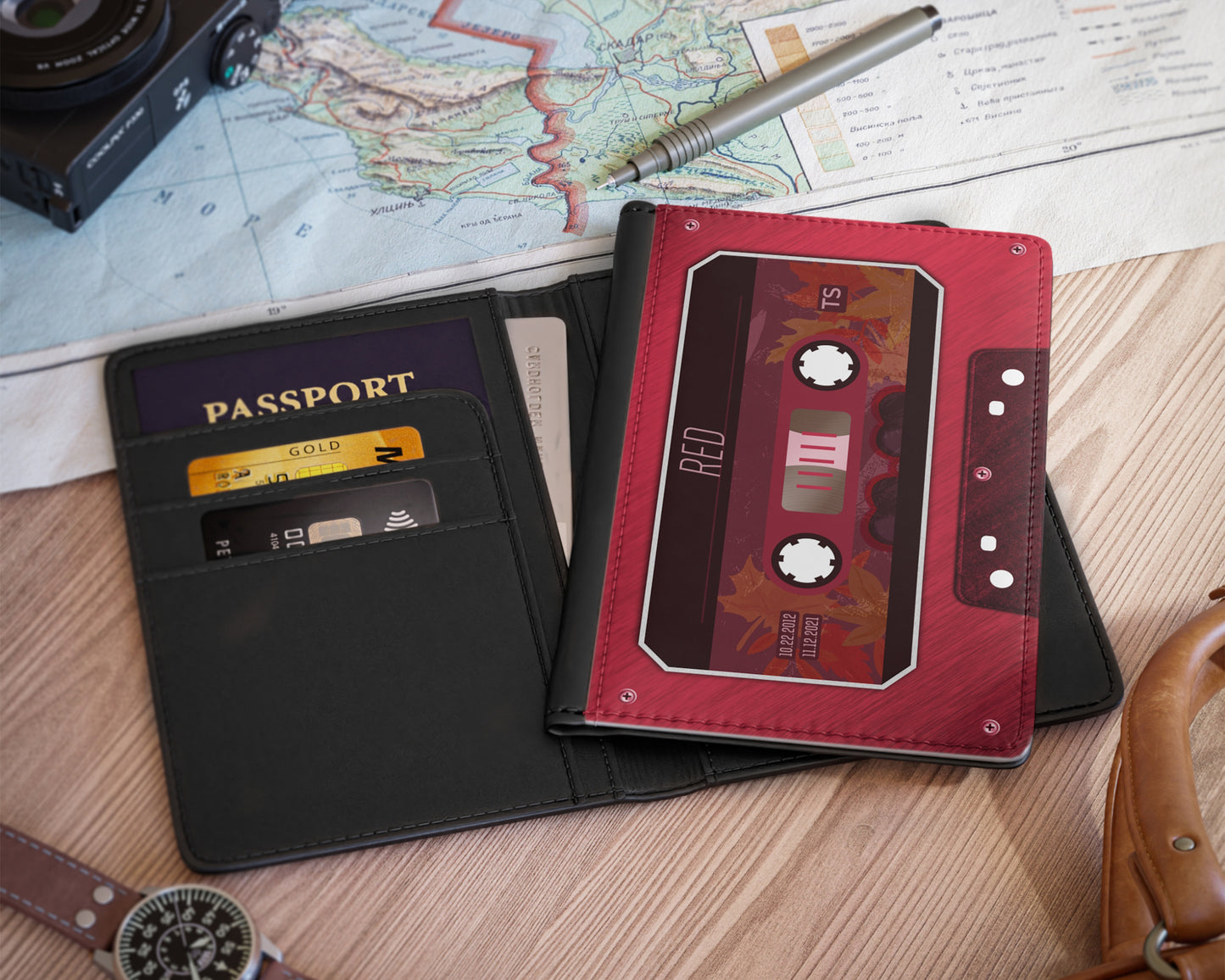 Red era cassette tape passport cover