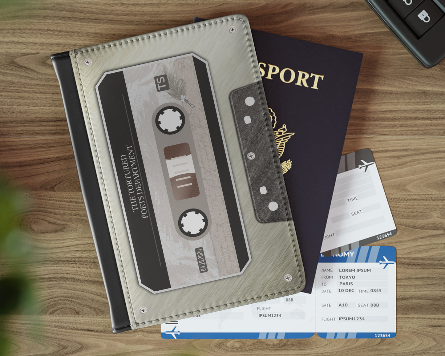 Tortured Poets era cassette tape passport cover