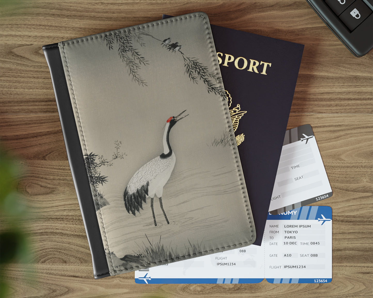 Kano Motonobu - A Traditional Portrait of a Beautiful Japanese Crane passport cover