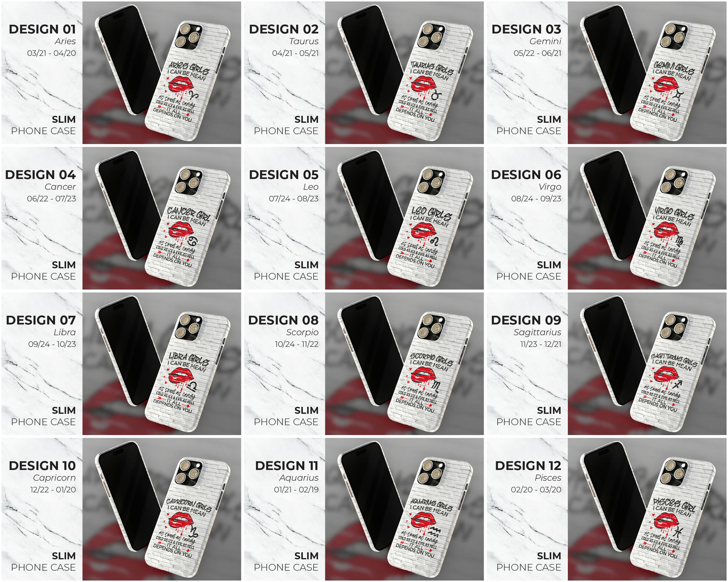 Zodiac sign Girls I can be mean black graffiti on white brick wall iPhone case