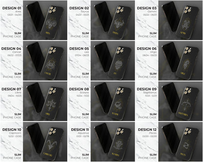 Zodiac sign golden line art black marbles iPhone case