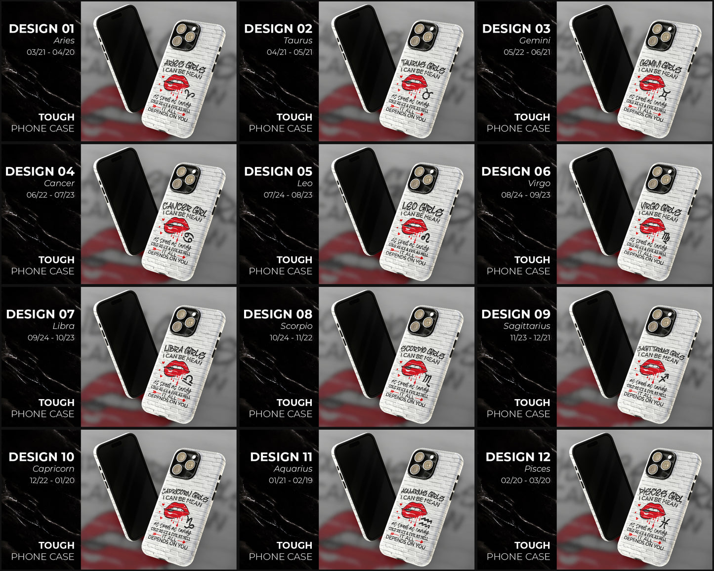 Zodiac sign Girls I can be mean black graffiti on white brick wall iPhone case