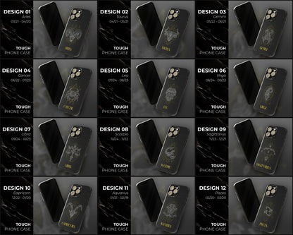 Zodiac sign golden line art black marbles iPhone case