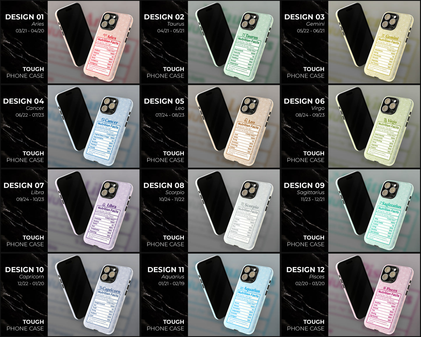 Zodiac sign nutrition facts labels iPhone case