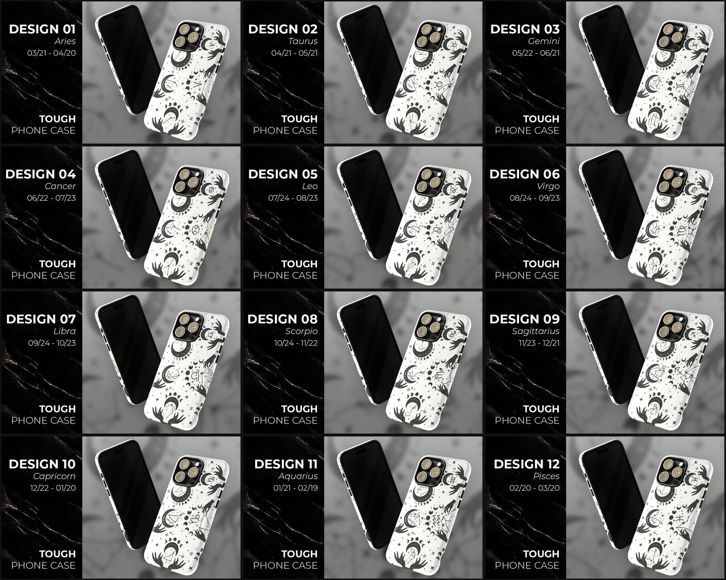 Zodiac sign black celestial symbols on white background iPhone case