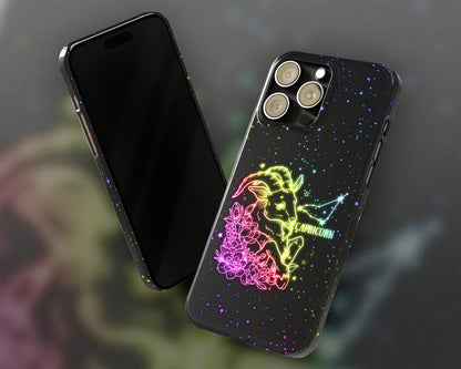 Capricorn Zodiac sign glowing starry sky iPhone case