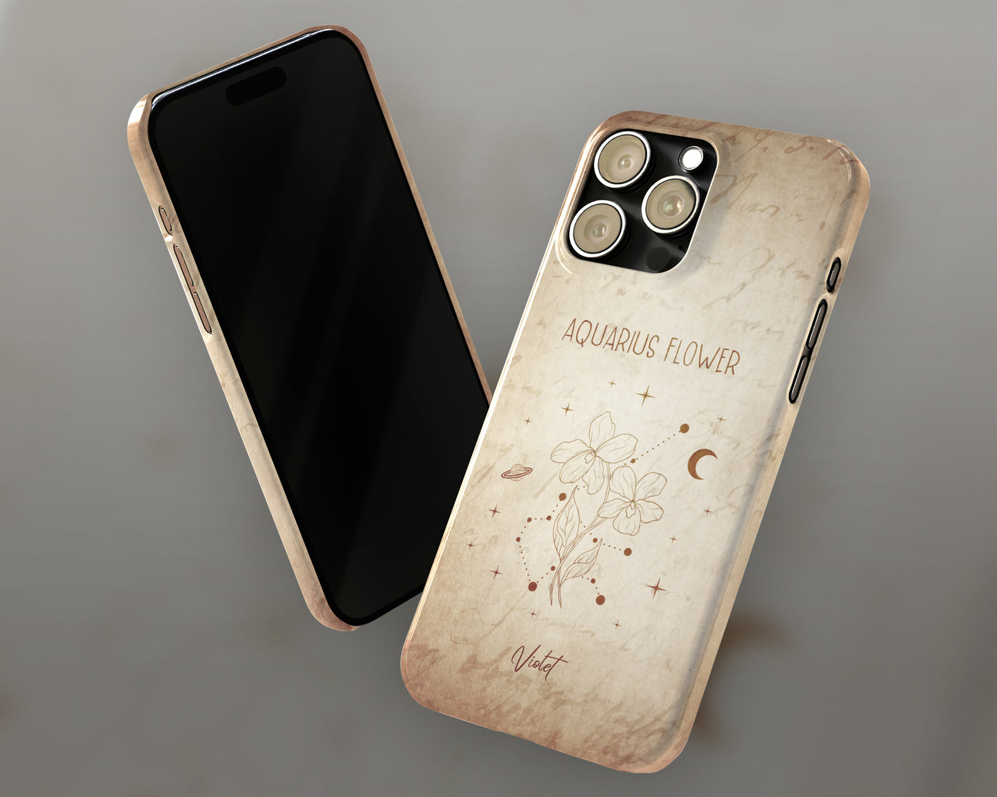 Aquarius Zodiac sign birth month flower in hand-drawn line art on vintage paper iPhone case