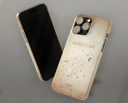 Aquarius Zodiac sign birth month flower in hand-drawn line art on vintage paper iPhone case