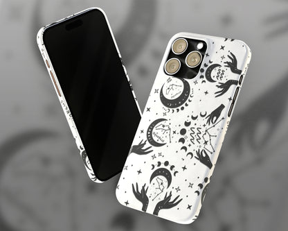 Aquarius Zodiac sign black celestial symbols on white background iPhone case