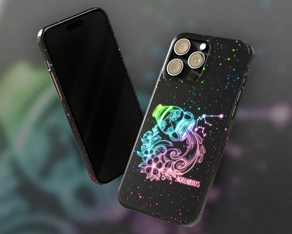 Aquarius Zodiac sign glowing starry sky iPhone case