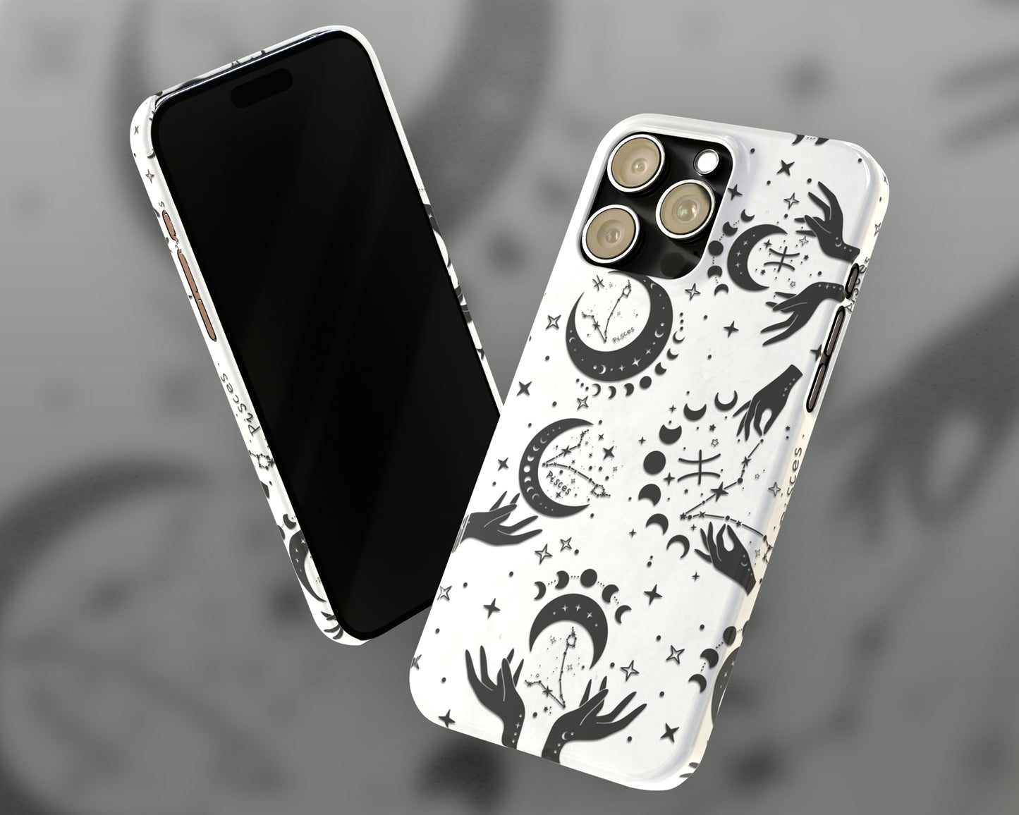 Pisces Zodiac sign black celestial symbols on white background iPhone case