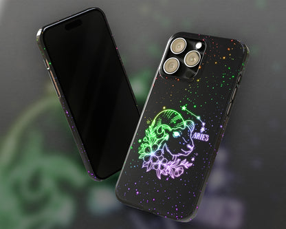 Aries Zodiac sign glowing starry sky iPhone case