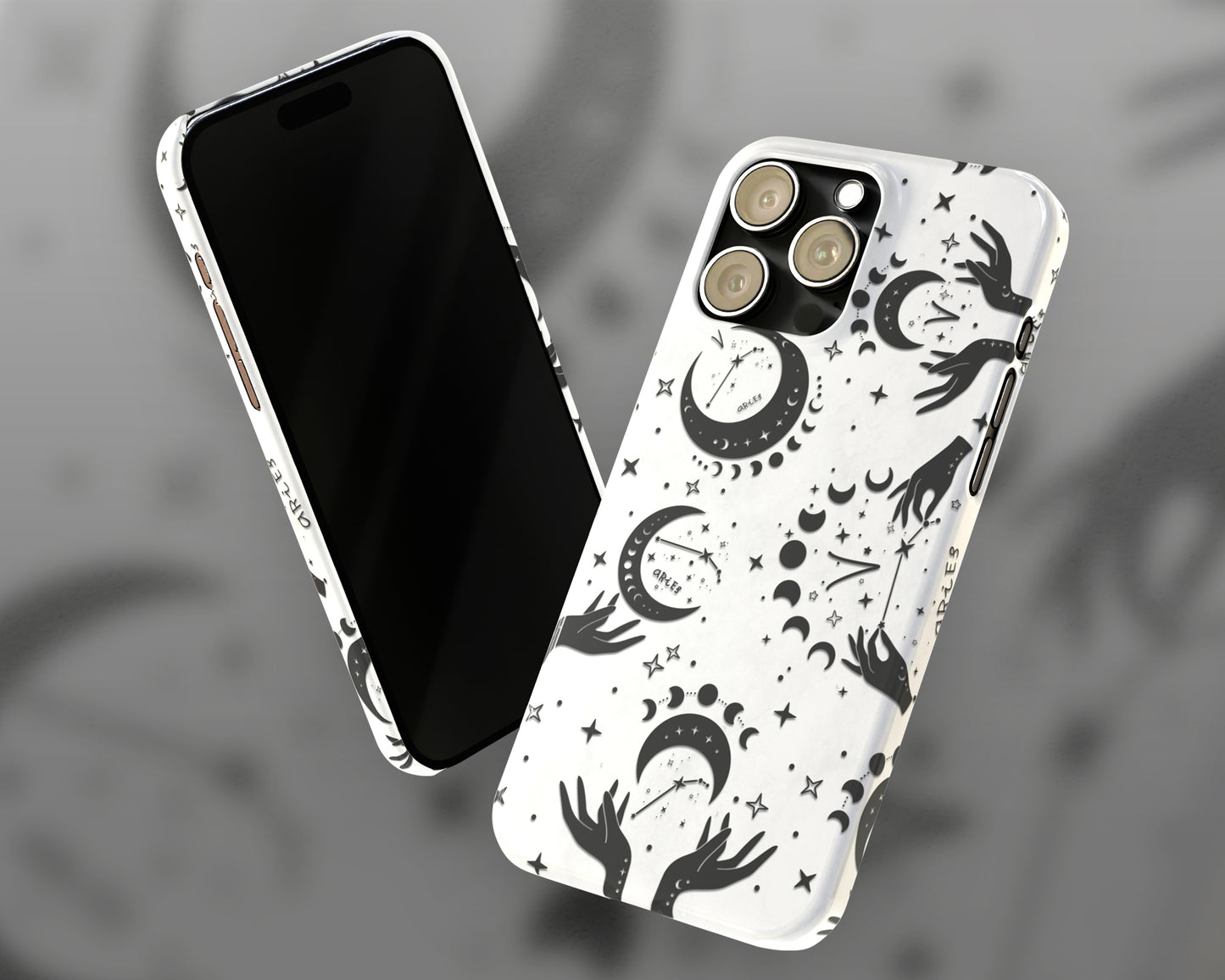 Aries Zodiac sign black celestial symbols on white background iPhone case