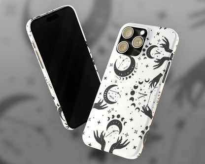 Aries Zodiac sign black celestial symbols on white background iPhone case