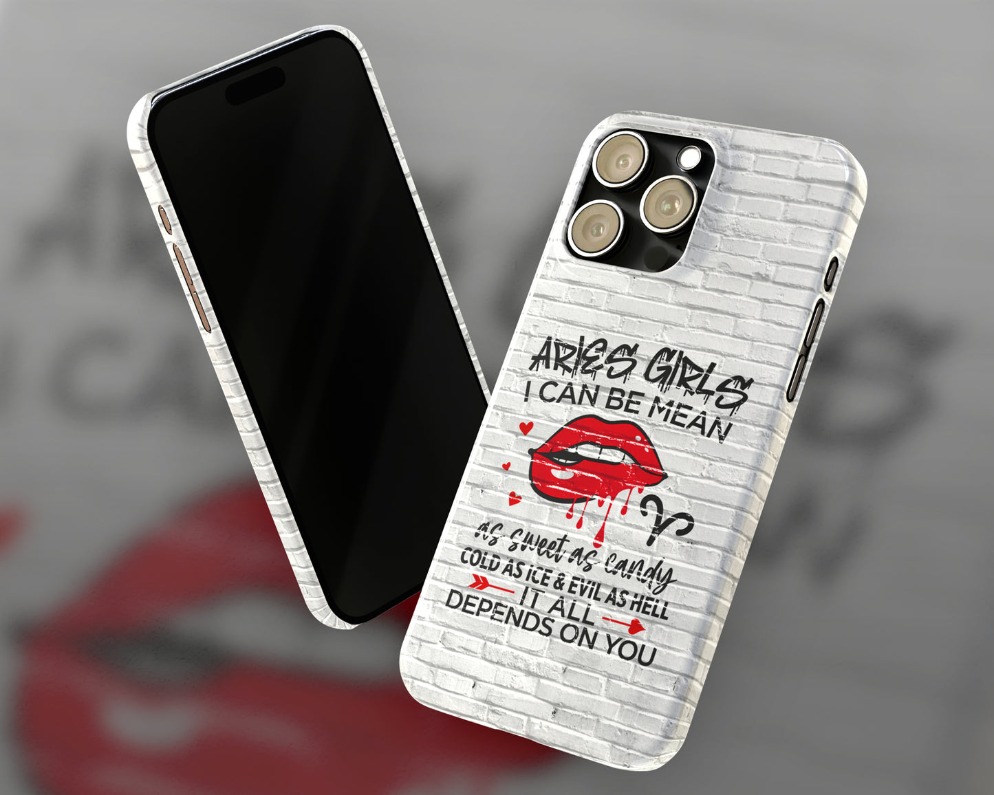 Aries Zodiac sign Girls I can be mean black graffiti on white brick wall iPhone case