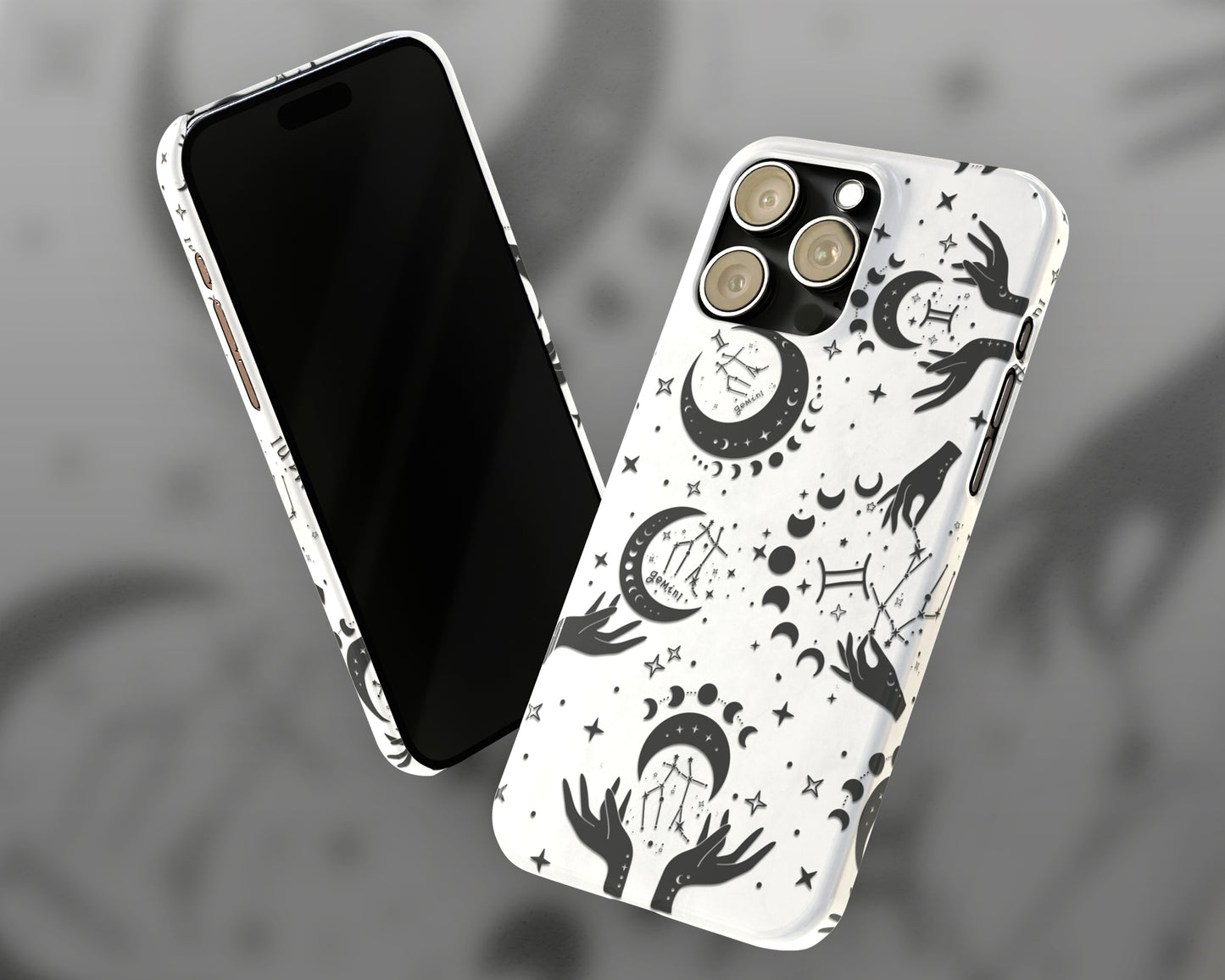 Gemini Zodiac sign black celestial symbols on white background iPhone case