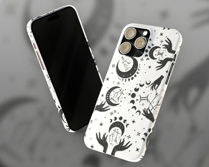 Gemini Zodiac sign black celestial symbols on white background iPhone case