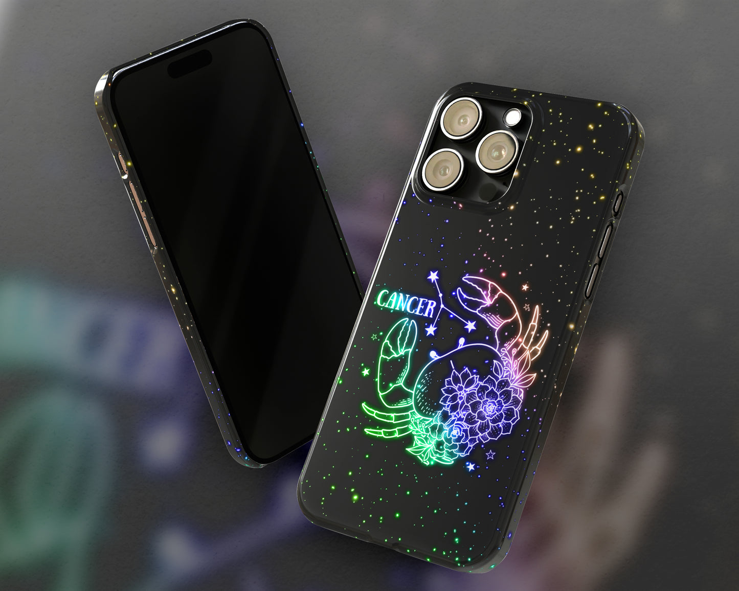 Cancer Zodiac sign glowing starry sky iPhone case