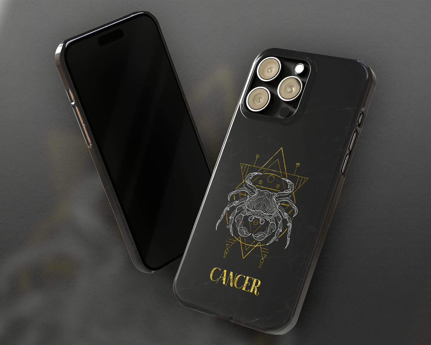 Cancer Zodiac sign golden line art black marble iPhone case