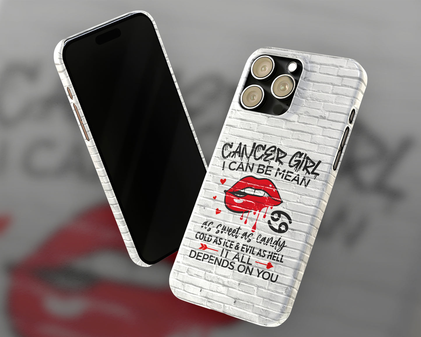 Cancer Zodiac sign Girls I can be mean black graffiti on white brick wall iPhone case