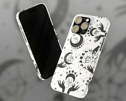 Virgo Zodiac sign black celestial symbols on white background iPhone case