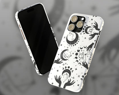 Libra Zodiac sign black celestial symbols on white background iPhone case