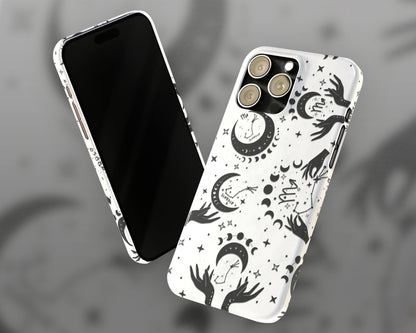 Scorpio Zodiac sign black celestial symbols on white background iPhone case