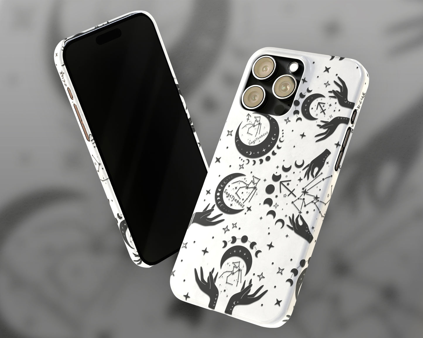 Sagittarius Zodiac sign black celestial symbols on white background iPhone case