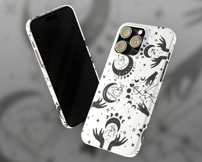 Sagittarius Zodiac sign black celestial symbols on white background iPhone case